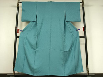 平和屋着物▽上質な色無地　単衣　草花文　新橋色　正絹　逸品　AABI7676jh