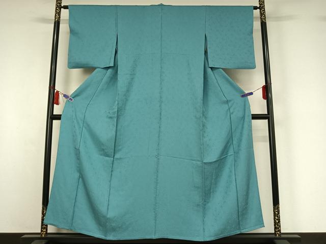 平和屋着物▽上質な色無地　単衣　草花文　新橋色　正絹　逸品　AABI7676jh