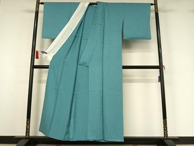 平和屋着物▽上質な色無地　単衣　草花文　新橋色　正絹　逸品　AABI7676jh