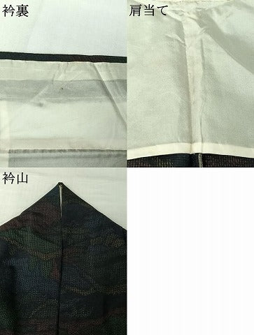 平和屋着物▽上質な紬　単衣　風景文　正絹　逸品　AABI7677jh