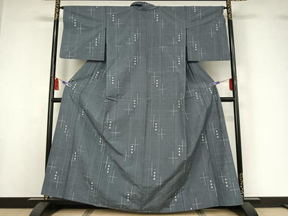 平和屋着物▽上質な紬　単衣　十字絣　正絹　逸品　AABI7679jh