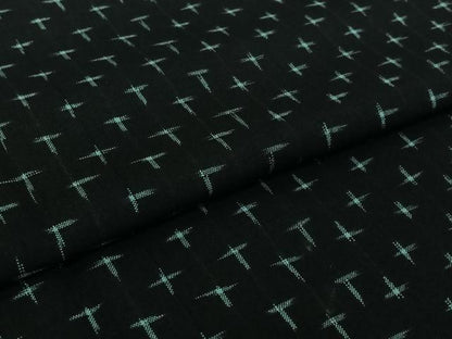 平和屋着物▽上質な紬　単衣　十字絣　黒地　正絹　逸品　AABI7689jh