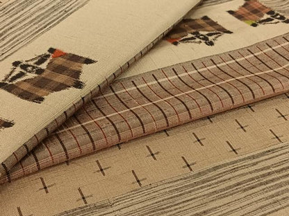 平和屋着物▽上質な紬　単衣　横段文　正絹　逸品　AABI7690jh