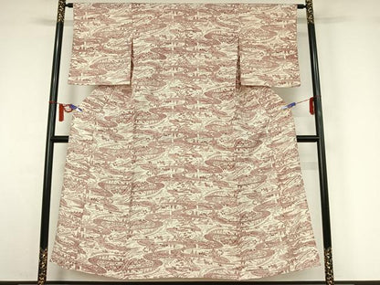 平和屋着物▽上質な小紋　単衣　風景文　正絹　逸品　AABI7691jh