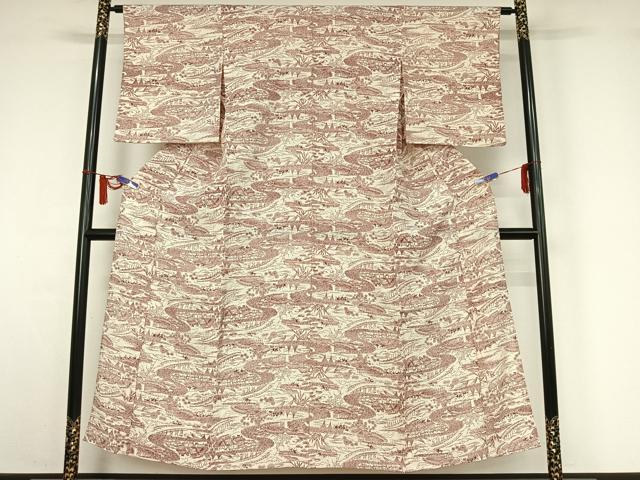 平和屋着物▽上質な小紋　単衣　風景文　正絹　逸品　AABI7691jh