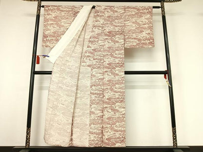 平和屋着物▽上質な小紋　単衣　風景文　正絹　逸品　AABI7691jh