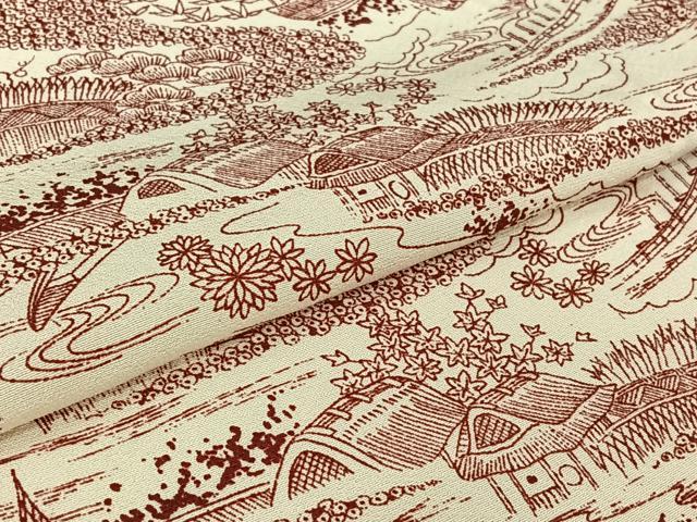 平和屋着物▽上質な小紋　単衣　風景文　正絹　逸品　AABI7691jh