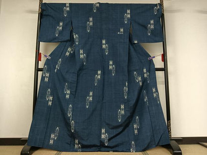 平和屋着物▽上質な紬　単衣　短冊花文　高島屋扱い　正絹　逸品　AABI7692jh