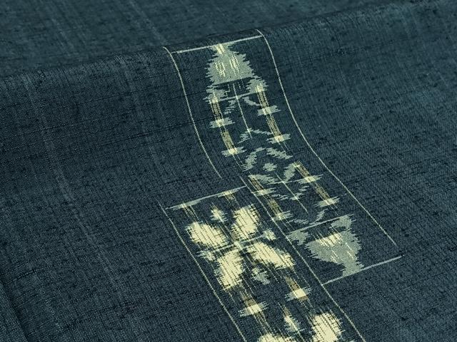 平和屋着物▽上質な紬　単衣　短冊花文　高島屋扱い　正絹　逸品　AABI7692jh