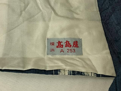 平和屋着物▽上質な紬　単衣　短冊花文　高島屋扱い　正絹　逸品　AABI7692jh