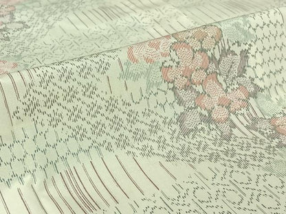 平和屋着物▽上質な紬　単衣　草花文　正絹　逸品　AABI7695jh