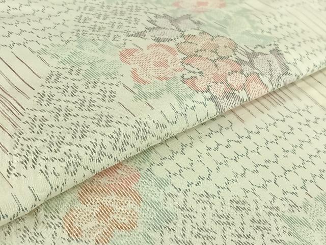 平和屋着物▽上質な紬　単衣　草花文　正絹　逸品　AABI7695jh