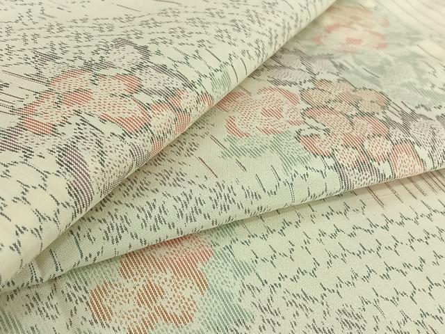 平和屋着物▽上質な紬　単衣　草花文　正絹　逸品　AABI7695jh