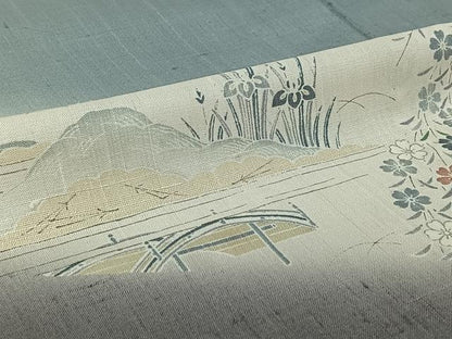 平和屋着物▽染織の名門　しょうざん  生紬　訪問着　単衣　手描き　風景花文　暈し染め　反端付き　正絹　逸品　AABI7697jh