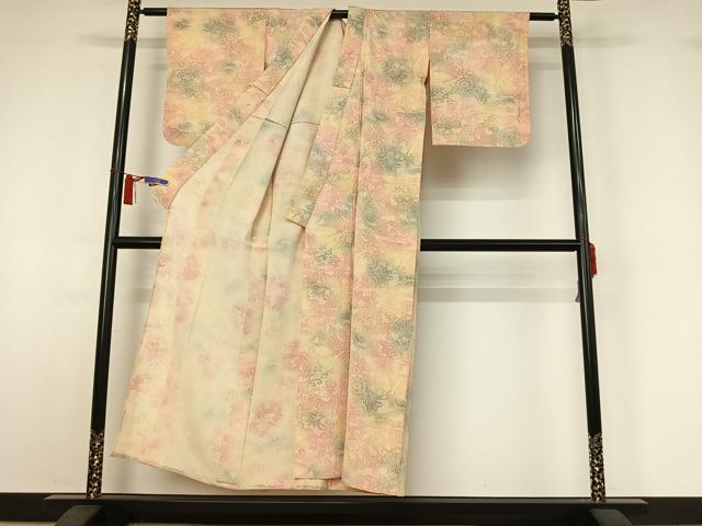 平和屋着物▽上質な小紋　単衣　流水花蝶文　暈し染め　正絹　逸品　AABI7700jh