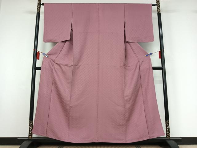 平和屋着物▽上質な色無地　単衣　網代地紋　石竹色　正絹　逸品　AABI7702jh