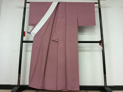 平和屋着物▽上質な色無地　単衣　網代地紋　石竹色　正絹　逸品　AABI7702jh