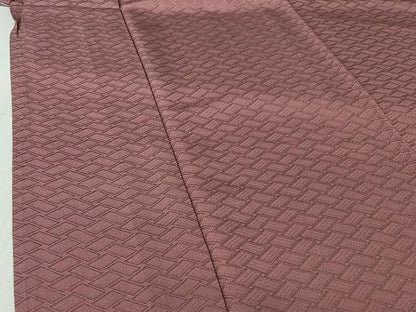 平和屋着物▽上質な色無地　単衣　網代地紋　石竹色　正絹　逸品　AABI7702jh