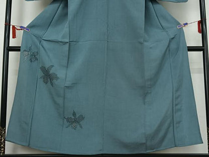 平和屋着物▽訪問着　単衣　草花文　銀糸　正絹　逸品　AABI7703jh