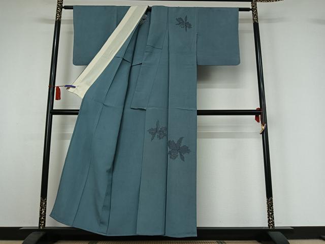 平和屋着物▽訪問着　単衣　草花文　銀糸　正絹　逸品　AABI7703jh