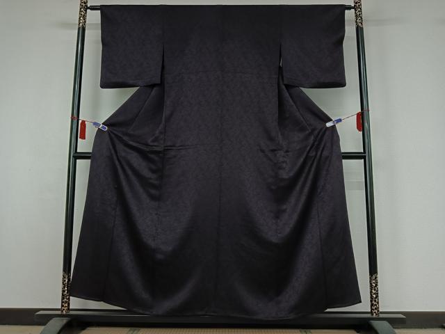 平和屋着物▽上質な色無地　単衣　芝地紋　深紫色　正絹　逸品　AABI7709jh
