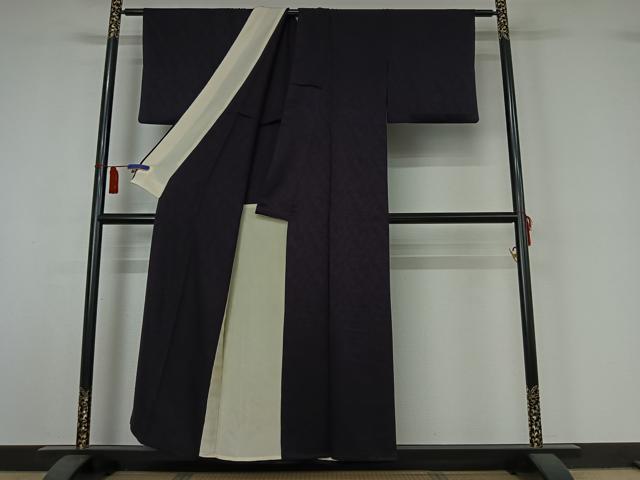 平和屋着物▽上質な色無地　単衣　芝地紋　深紫色　正絹　逸品　AABI7709jh