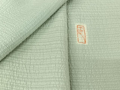 平和屋着物▽本加賀友禅作家　押田正義監修　色無地　単衣　白緑色　正絹　逸品　AABI7713jh