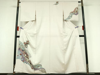 平和屋着物▽訪問着　単衣　吉祥花車文　正絹　逸品　AABI7714jh