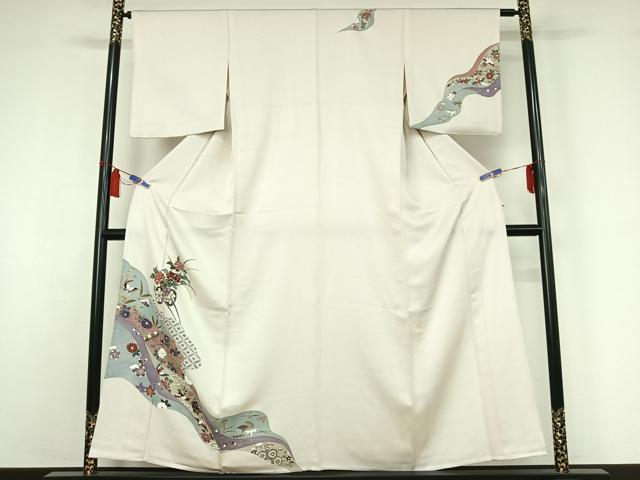 平和屋着物▽訪問着　単衣　吉祥花車文　正絹　逸品　AABI7714jh