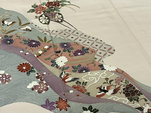 平和屋着物▽訪問着　単衣　吉祥花車文　正絹　逸品　AABI7714jh