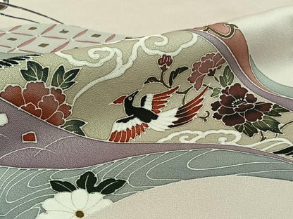 平和屋着物▽訪問着　単衣　吉祥花車文　正絹　逸品　AABI7714jh