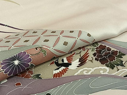 平和屋着物▽訪問着　単衣　吉祥花車文　正絹　逸品　AABI7714jh