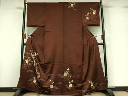 平和屋着物▽訪問着　単衣　色紙花文　金彩　正絹　逸品　AABI7717jh