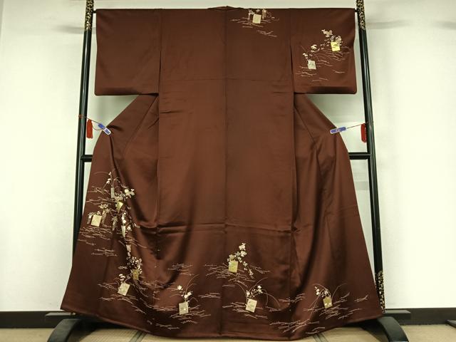 平和屋着物▽訪問着　単衣　色紙花文　金彩　正絹　逸品　AABI7717jh