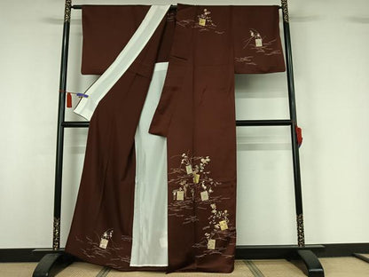 平和屋着物▽訪問着　単衣　色紙花文　金彩　正絹　逸品　AABI7717jh