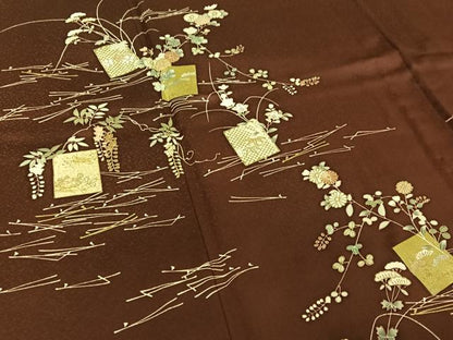 平和屋着物▽訪問着　単衣　色紙花文　金彩　正絹　逸品　AABI7717jh
