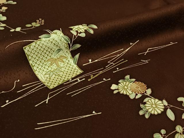 平和屋着物▽訪問着　単衣　色紙花文　金彩　正絹　逸品　AABI7717jh
