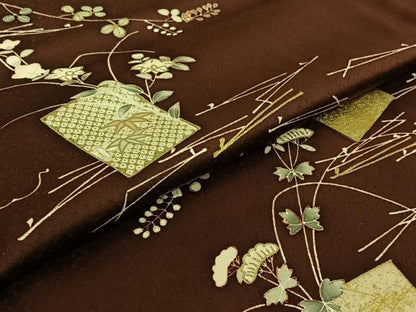 平和屋着物▽訪問着　単衣　色紙花文　金彩　正絹　逸品　AABI7717jh