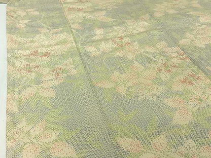 平和屋着物▽上質な紬　単衣　草花文　正絹　逸品　AABI7718jh