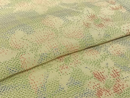 平和屋着物▽上質な紬　単衣　草花文　正絹　逸品　AABI7718jh