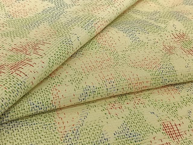 平和屋着物▽上質な紬　単衣　草花文　正絹　逸品　AABI7718jh