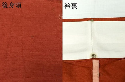 平和屋着物▽結城紬　色無地　単衣　赤丹色　正絹　逸品　AABI7720jh