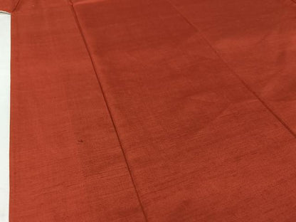 平和屋着物▽結城紬　色無地　単衣　赤丹色　正絹　逸品　AABI7720jh