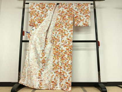 平和屋着物▽小紋　単衣　草花文　金彩　洗える着物　AABI7723jh