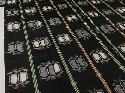 平和屋着物▽上質な紬　単衣　遠州椿　黒地　正絹　逸品　AABI7724jh