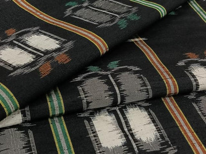 平和屋着物▽上質な紬　単衣　遠州椿　黒地　正絹　逸品　AABI7724jh