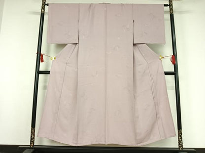 平和屋着物▽上質な色無地　単衣　雲重ね仕覆地紋　鴇鼠色　正絹　逸品　AABI7725jh