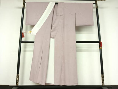 平和屋着物▽上質な色無地　単衣　雲重ね仕覆地紋　鴇鼠色　正絹　逸品　AABI7725jh