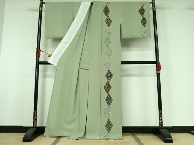 平和屋着物▽訪問着　単衣　幾何学文様　正絹　逸品　AABI7726jh