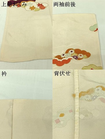 平和屋着物▽訪問着　単衣　雲取り吉祥花文　金彩　正絹　逸品　AABI7727jh